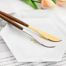 Axyaa 24Pcs Brown Silver Stainless Steel Cutlery Set with Wooden Handle