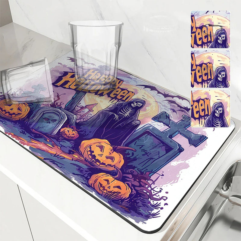 Axyaa Halloween Drying Mat - Absorbent Placemat for Table Cup Drying