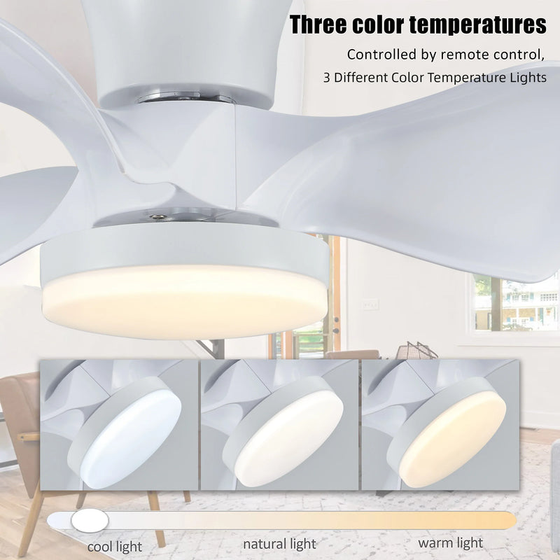 Axyaa White Ceiling Fan Light with Remote Control - Low Floor Decorative Fan