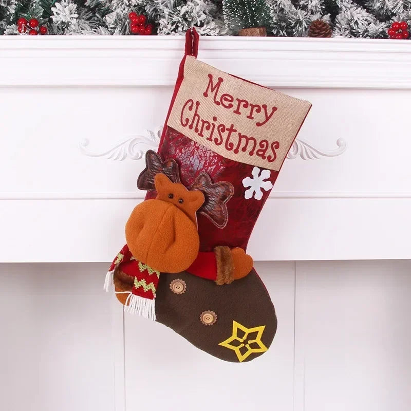 Axyaa Christmas Gift Socks Snowman Deer Santa Pattern Large Capacity Candy Bags