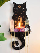Axyaa Black Cat Moon Phase Wall Shelf: Witchy Room Decor & Crystal Display Stand