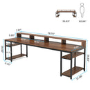 Axyaa Double Computer Desk with Monitor Stand, Storage Shelves | 78.74" Extra Long Work Table