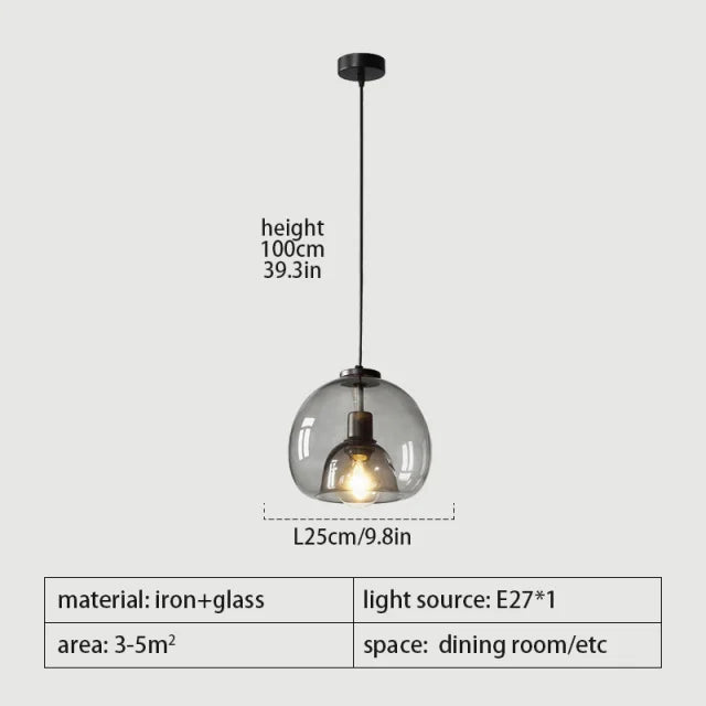 Axyaa Smoke Gray Glass Pendant Light Chandelier for Kitchen Island