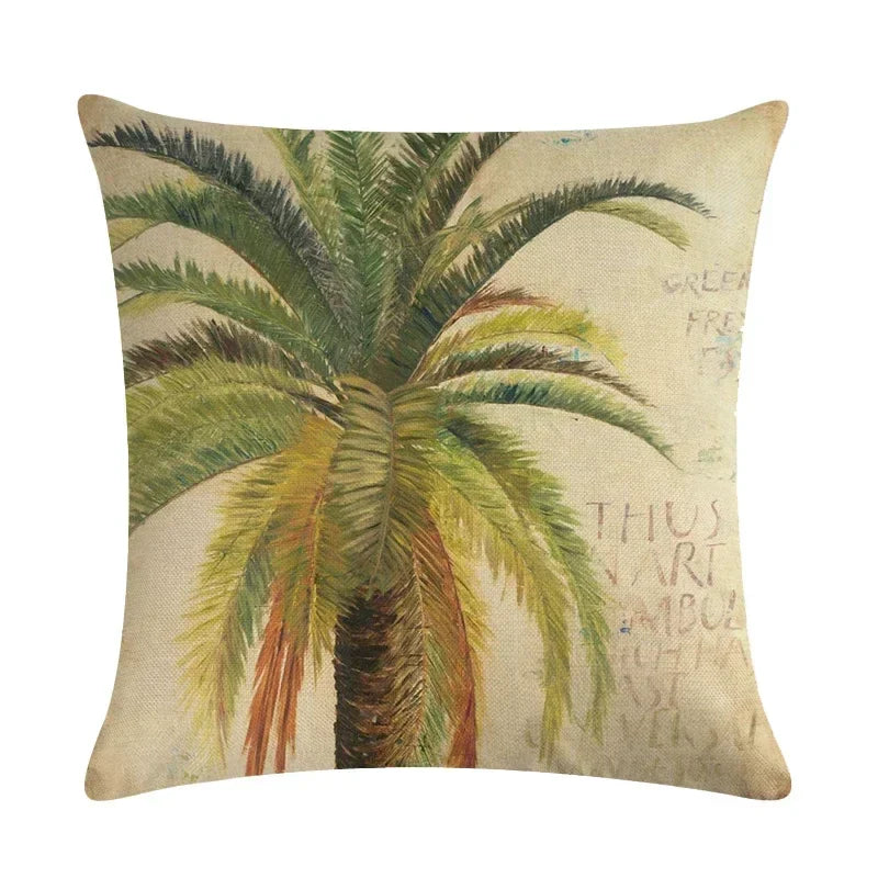 Tropical Tree Green Plant Linen Cushion Cover by Axyaa for Home Decoration