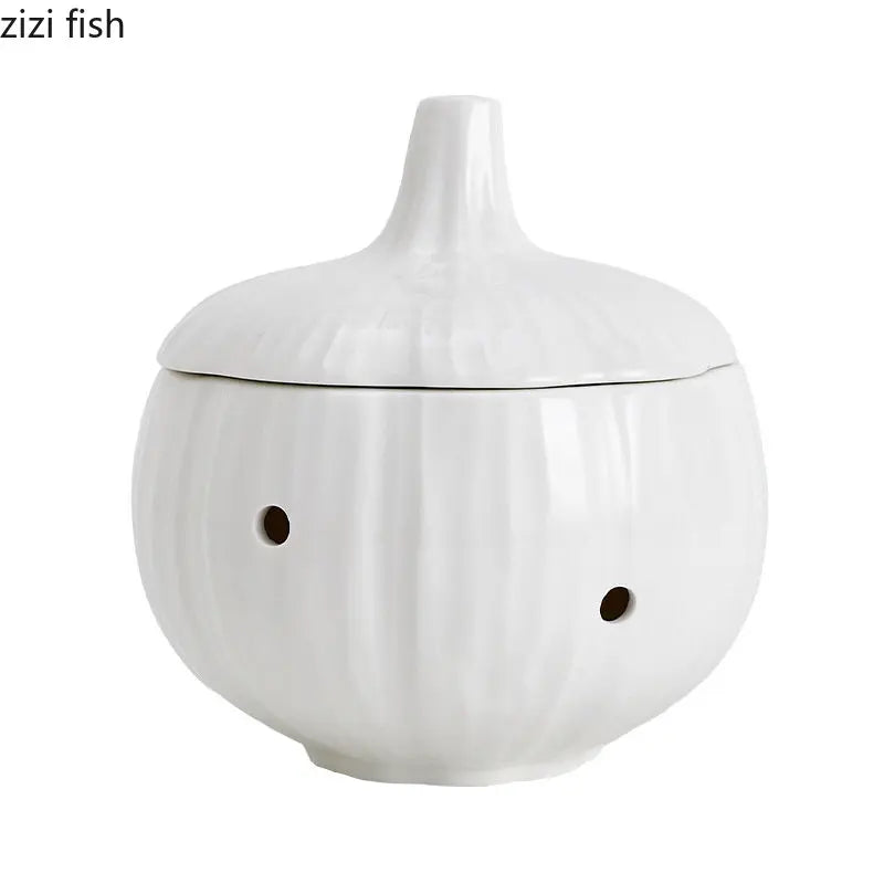Axya Ceramic Onion Jar Kitchen Container for Garlic Ginger Storage.