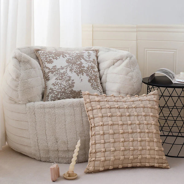 Axyaa Khaki Plaid Cushion Cover 45x45 Soft Nordic Pillowcase for Sofa