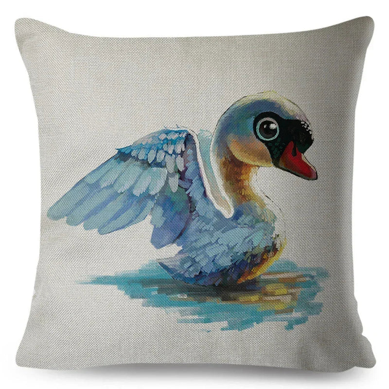 Axyaa Watercolor Animal Pillowcase - Cute Cartoon Design for Living Room Sofa