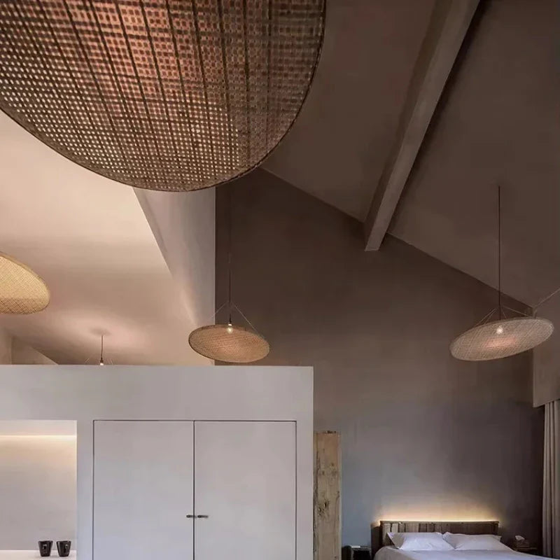 Axyaa Bamboo Pendant Light: Wabi Sabi Style Rattan Hanging Lamp for Home, Restaurant, Tea Room
