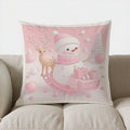 Axyaa Snowman Deer Gifts Pink Christmas Pillow Cover for Sofa Bedroom Car