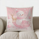 Axyaa Snowman Deer Gifts Pink Christmas Pillow Cover for Sofa Bedroom Car