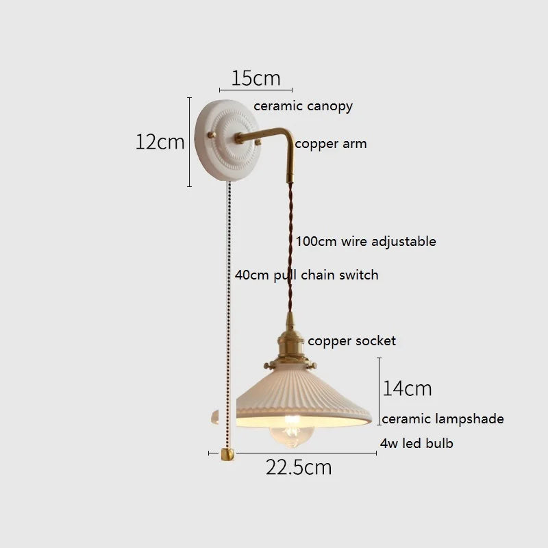 Axyaa Ceramic LED Wall Sconce with Adjustable Copper Arm for Bedroom, Bathroom, Mirror