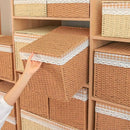 Axyaa Rattan Weave Storage Bin with Plaid Lining and Handle.