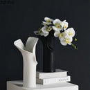 Axyaa Ceramic Petal Vase with Artificial Flowers - Desk Decoration & Home Decor