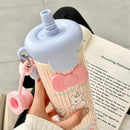 Axyaa Cute Cat Stainless Steel Thermal Water Bottle Straw 600ml