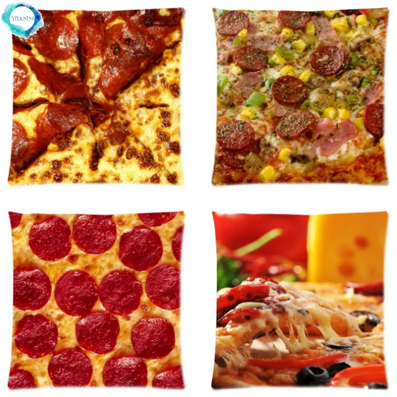 Axyaa Cheese Pizza Pattern Polyester Cushion Cover 45X45CM