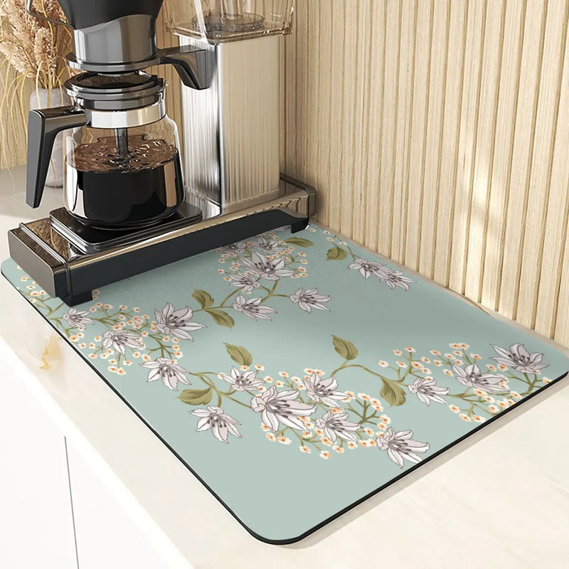 Axyaa Flowers Pattern Kitchen Absorbent Drying Mat: Stylish Table Decor & Accessory