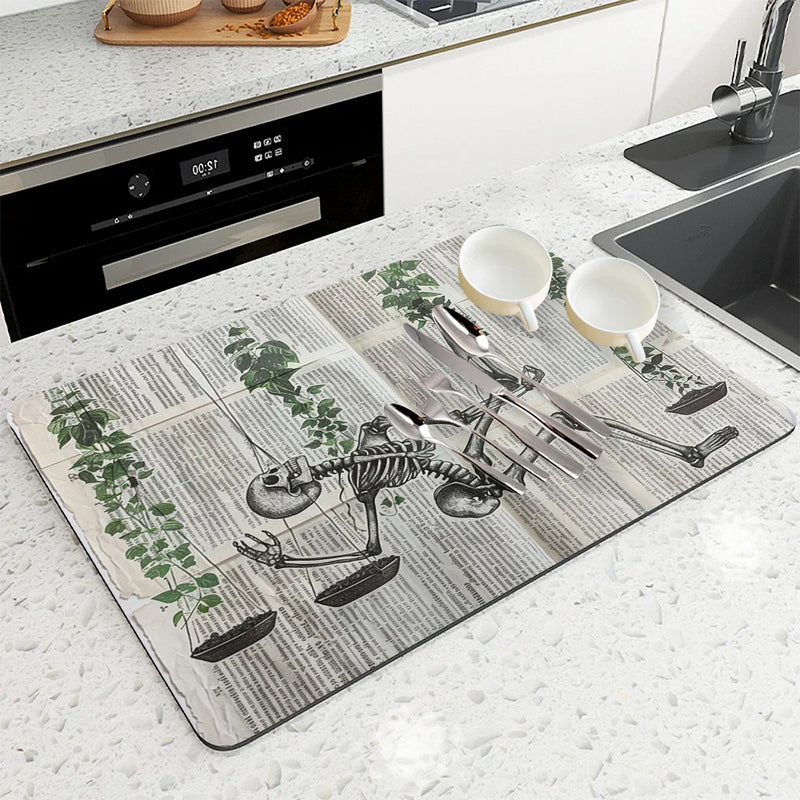 Axyaa Halloween Skeletons Drying Mat Absorbent Tableware Bathroom Kitchen Skeleton Hide Stain