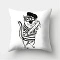 Axyaa Black & White Cat Pattern Cushion Cover for Living Room, Bedroom & Sofa