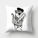 Axyaa Black & White Cat Pattern Cushion Cover for Living Room, Bedroom & Sofa