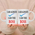 Funny Ceramic White Coffee Mug Set for Boss, Perfect Birthday & Christmas Gifts, by Axyaa.