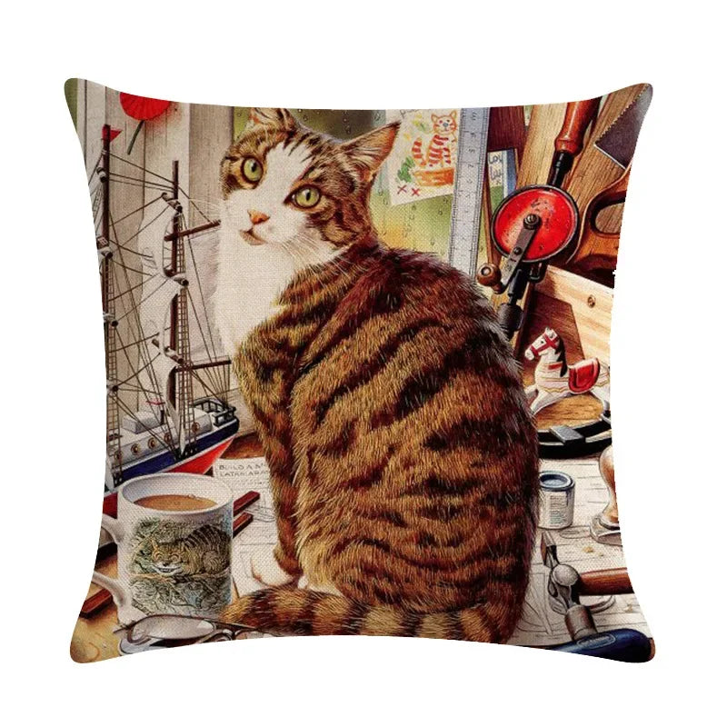 Axyaa Cat Series Linen Pillowcase 45x45cm