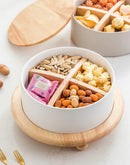 Axyaa Ceramic Bowl: Mixed Dim Sum & Fruit Snack with Melon Seeds, Nuts & Dried Fruit