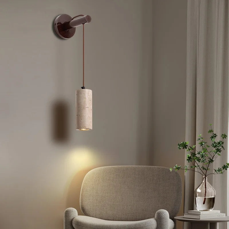 Axyaa LED Wall Light for Wabi Sabi Home Decor - Yellow Travertine Bedroom Design