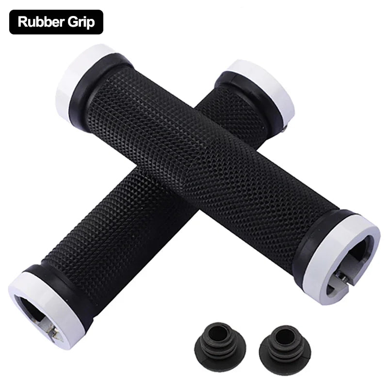 Axyaa Rubber MTB Grips with Alloy Cuffs - Anti-skid Bilateral Lock Handlebar Sleeve
