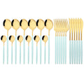 Axyaa Pink Gold Stainless Steel Cutlery Set - 24Pcs Mirror Dinnerware Flatware