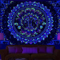 Axyaa UV Mushroom Mandala Tapestry for Home & Bedroom - Psychedelic Aesthetic Room Decor