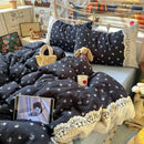Retro Flower Lace Duvet Set + Sheet Washed Polyester Bedding for Girl Adult, All Season Home Bedclothes