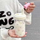 Axyaa Kawaii Bow Plastic Water Bottle with Straw - Summer Bubble Tea Cup