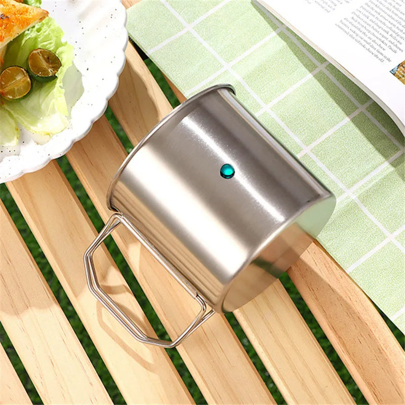 Axyaa Stainless Steel Foldable Beer Mug with Handle for Home, Travel, and Outdoor Picnics