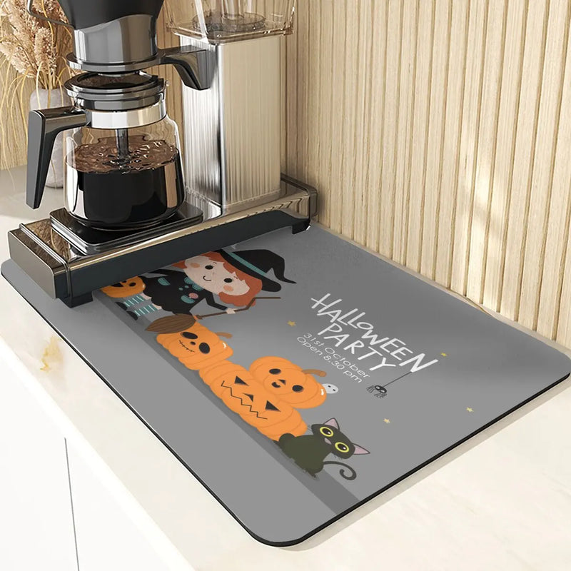 Axyaa Pumpkin Pattern Coasters - Halloween Style Absorbent Drink Coasters & Drying Mat