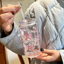 Axyaa 500ml Bow Plastic Cup with Lid & Straw, Mason Jar Shaped Tumbler for Coffee, Juice & More