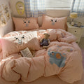 Axyaa Cartoon Washed Cotton Towel Embroidered Bedding Set - 4-Piece