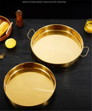 Axya Stainless Steel Golden Tray with Handle for Food Storage and Serving