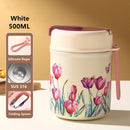 Axyaa Flower Pattern Stainless Steel Braised Flask with Folding Spoon