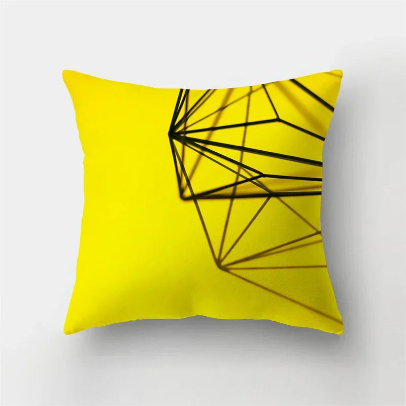 Yellow Black Geometric Cushion Cover - Wave Line Design by Axyaa