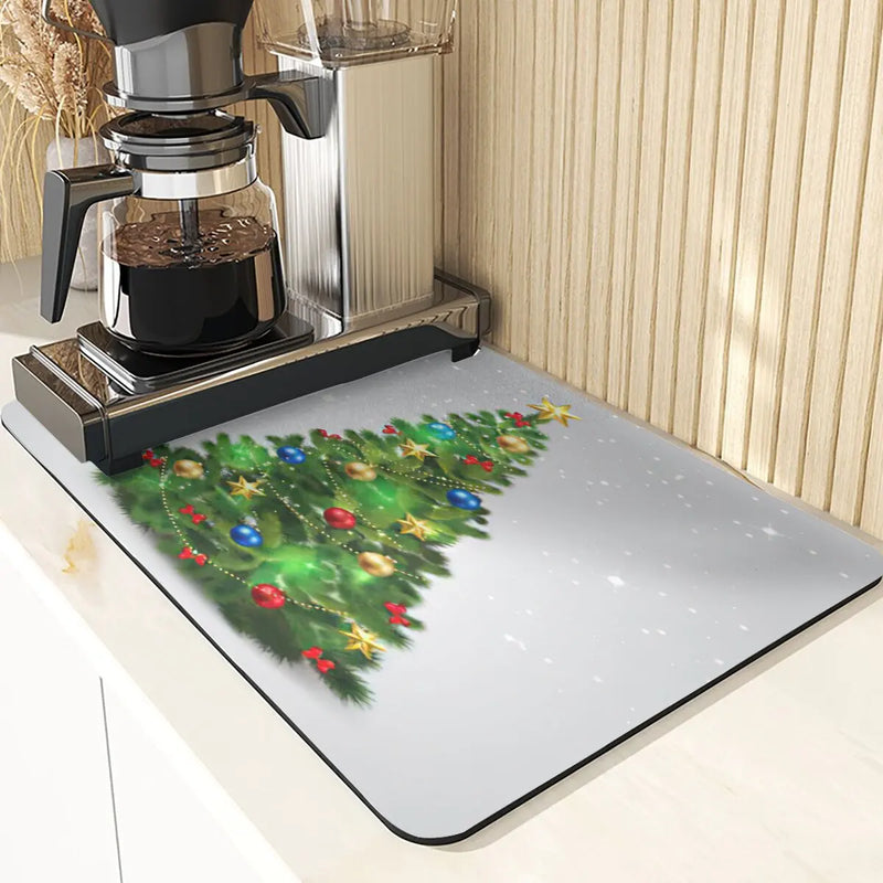 Axyaa Christmas Tree Printed Kitchen Drying Mat