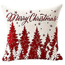 Axyaa Christmas Snowflake Red Bear Linen Pillow Cover 45x45 Square
