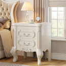 Axyaa Carved White Nightstand with 2 Drawers - Elegant Bedside Table for Bedroom