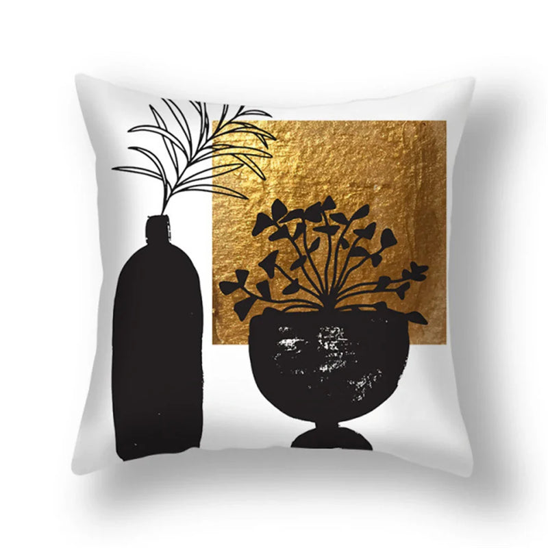 Black Gold Sun Cushion Cover Vase - Axyaa Home Pillowcase Square Cushions