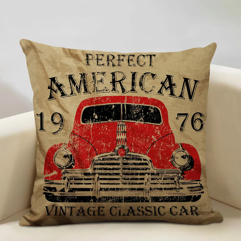 Axyaa Classic Cars Print Cushion Cover 45X45CM Pillowcase Linen Throw Pillow
