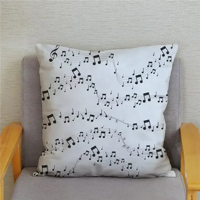 Axyaa Cartoon Sheet Music Printed Cushion Cover for Bedroom and Living Room