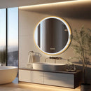 Axyaa Round LED Wall Mirror Gold Frame Anti-fog 3 Color Memory