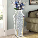 Axyaa Crushed Diamond Mirrored Vase 27" Tall, Crystal Silver Luxury Home Decor Piece