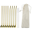 Axyaa Stainless Steel Reusable Colorful Straw Spoon for Cocktails and Coffee