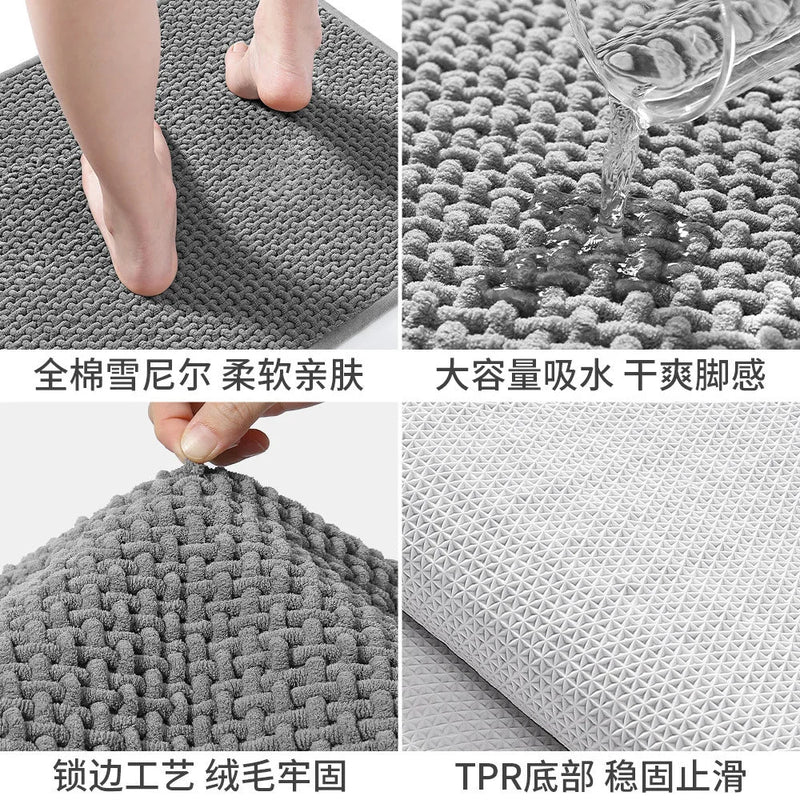 Axya Bathroom Door Absorbent Mat Set - Non-Slip Solid Color Toilet Carpet