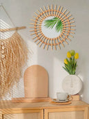 Axyaa Rattan Sunburst Wall Mirror: Handmade Boho Round Decor for Living Room
